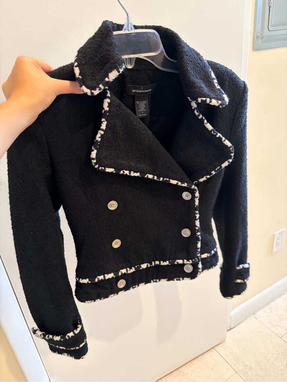 Tweed double-breasted wool blend jacket